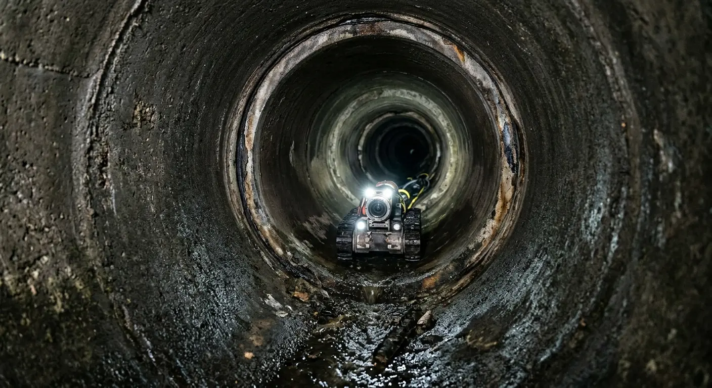 Robotic sewer camera inspecting pipe interior for Sewer Line Cleaning in West Springfield Town